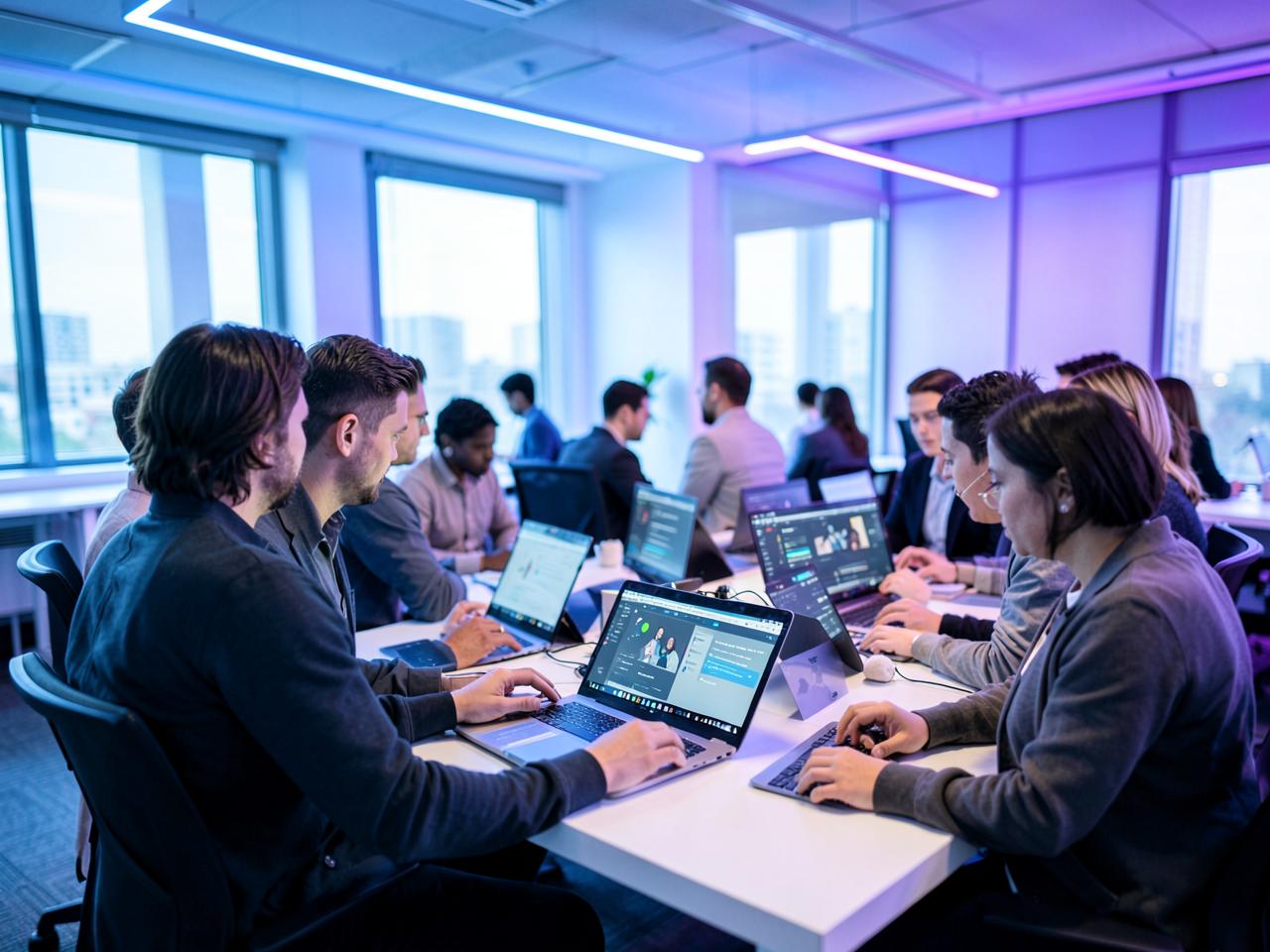 The ERPtron engineering team collaborating in the office